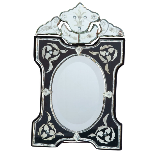 Venetian Scalloped & Arched Black & Clear Table or Wall Mirror 30 x 50cm
