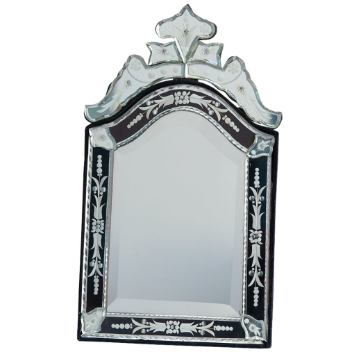 Venetian Arched Black & Clear Bevelled Table or Wall Mirror 30 x 50cm