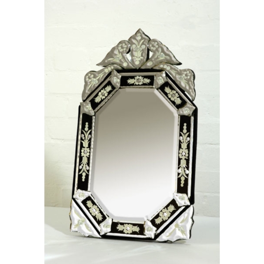 Venetian Hexagonal Black & Clear Etched Bevelled Table Mirror 30 x 61cm