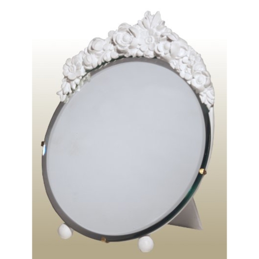 Barbola Floral White Chalk Paint Round Table or Wall Mirror 25 x 25cm