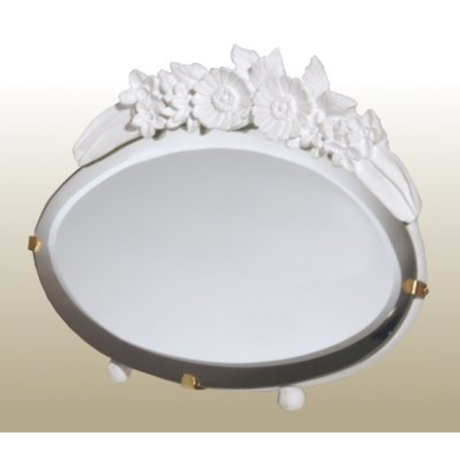 Barbola Floral White Chalk Paint Oval Table or Wall Mirror 12 x 19cm