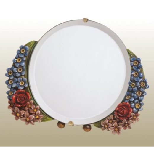 Barbola Floral Handpainted Round Table or Wall Bedroom Mirror 15 x 15cm