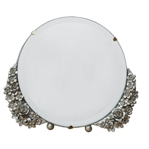 Barbola Floral Champagne Silver Round Table or Wall Mirror 25 x 21cm