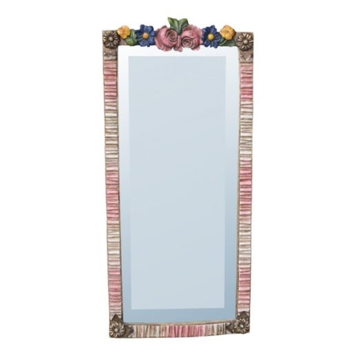 Barbola Floral Handpainted Bevelled Table or Wall Bedroom Mirror 19 x 40cm
