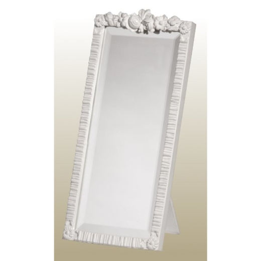 Barbola Floral White Chalk Paint Bevelled Table or Wall Mirror 19 x 40cm