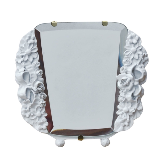 Barbola Floral White Clay Paint Table or Wall Bedroom Mirror 17 x 15cm
