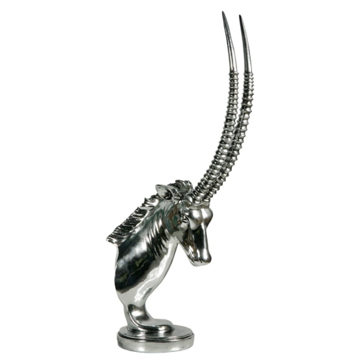 Silver Ibex Bust With Long Graceful Antlers Trophy Heads