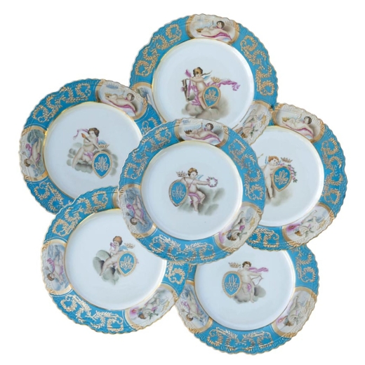 Blue and Gold Gilt Leaf Decorative Plates