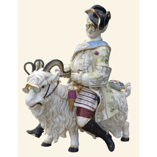 Count Bruhl's Tailor: Ceramic Sculpture Man Riding a Goat