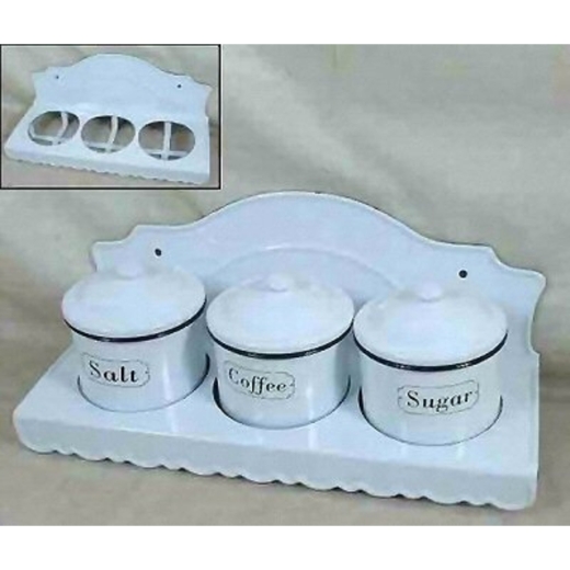 White Enamel Containers - Salt, Coffee & Sugar  -W36xd14xh12