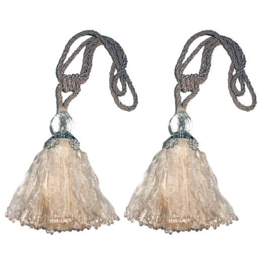 Cream Tassel with Crystal, Beads & Flower Crystals - Pair