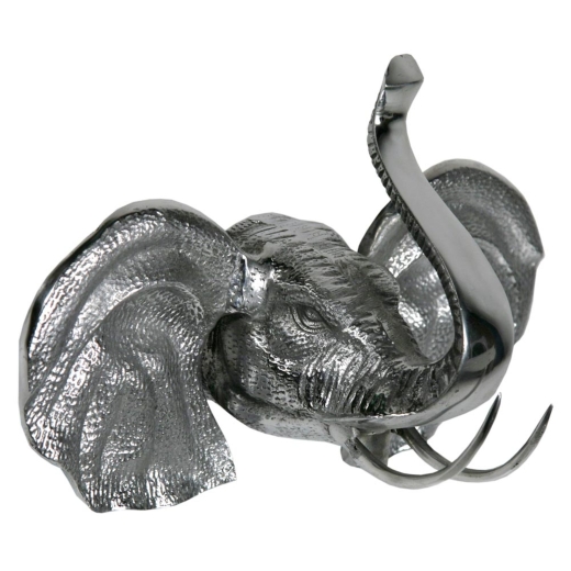 Aluminium Silver Elephant Wall Head with Raised Trunk Trophy Head