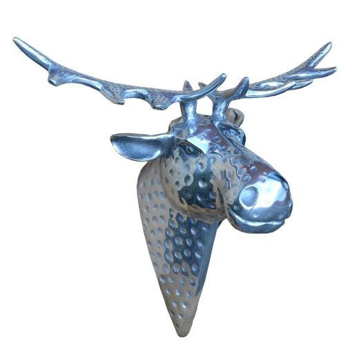 Aluminium Silver Whimsical Moose Wall Head Trophy Head Decorative Antlers