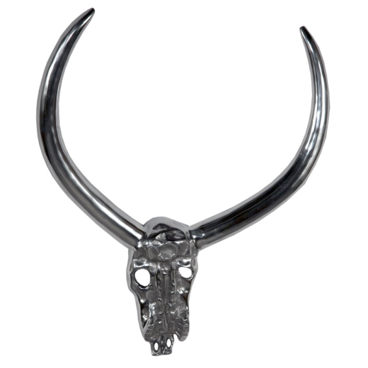 Large Aluminium Silver Wall Skull Head with Large Decorative Antlers