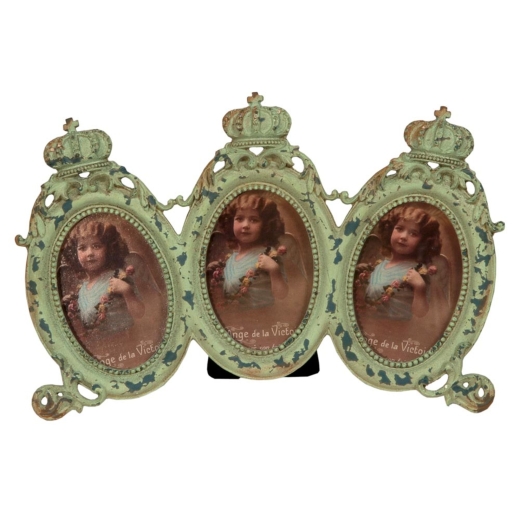 Vintage French Antique Green Triple Multi Picture Photo Frame 21 x 14cm