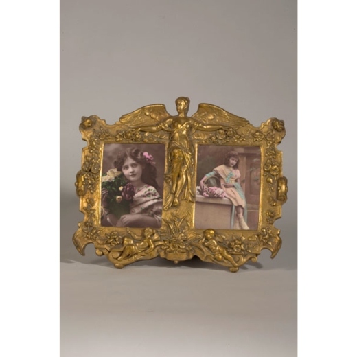 Art Nouveau Double Photo Frame Gold Gilt Leaf 