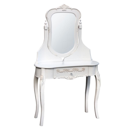 Pure White Single-Drawer Dressing Table with Mirror