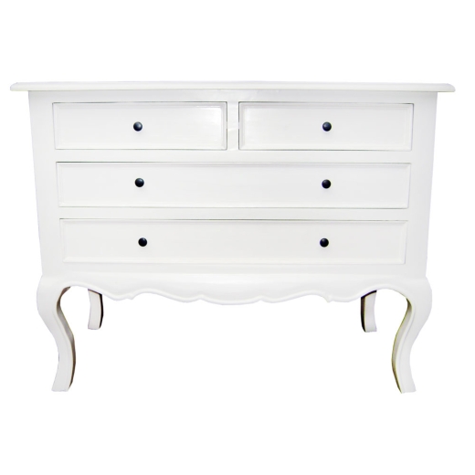 White Linen Chest Low 4 Drawers