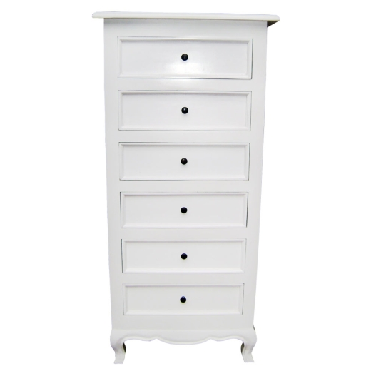 White Linen Chest High 6 Drawers
