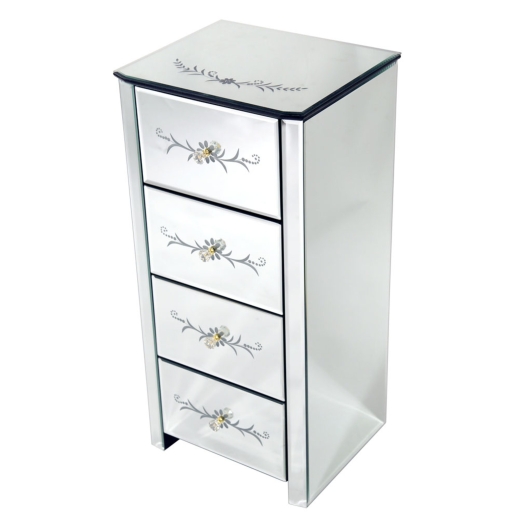 4-Drawer Venetian Mirrored Narrow Cabinet with Etching