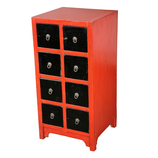 Lou Lan Red Black Eight Drawer Cabinet
