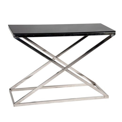 Black Mirrored Consol Table with Crossed Legs