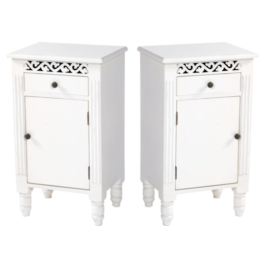 White Bedside Cabinet, Right and Left - Set of 2