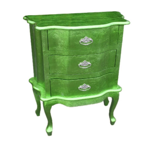 High Gloss French Vintage Green Bedside Cabinet