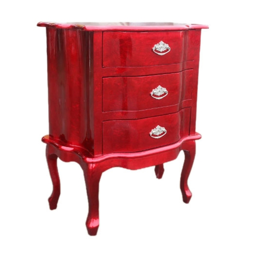 High Gloss Red  French Vintage Bedside Cabinet