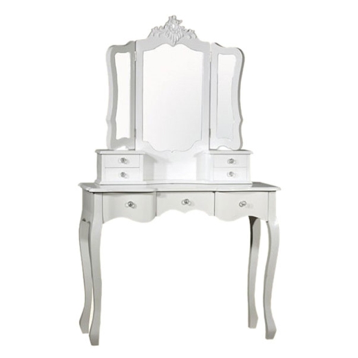 Lacquered White Dressing Table with Tri Mirror
