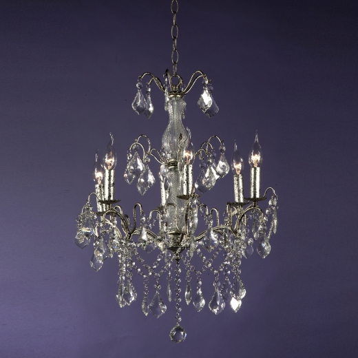 Charlotte Glass Crystal French Silver 6 Arm Chandelier Light 55x70cm