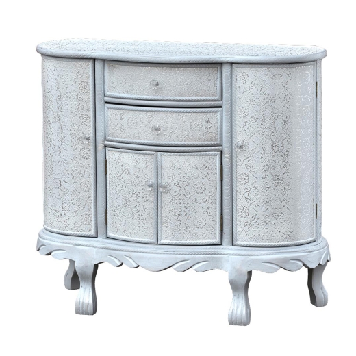 Chaandhi Kar White-Silver Metal Vintage Sideboard Cabinet 86.5 x 41 x 77cm