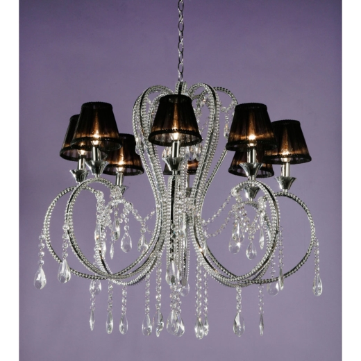 Chrome 8 Arm Chandelier with Clear Crystal Droplets & Black Shades