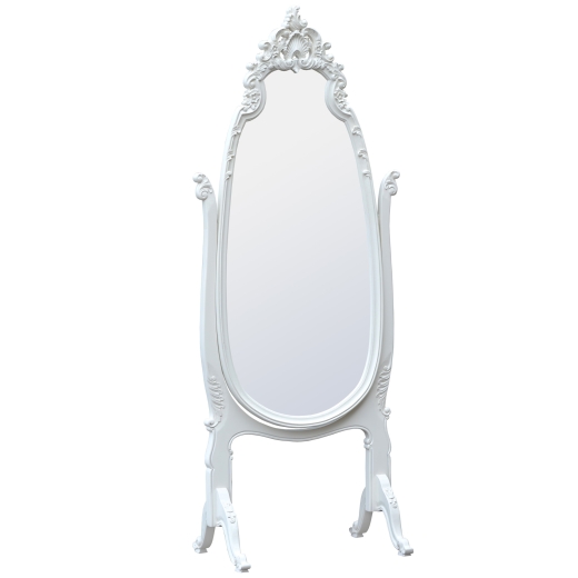 Antique Style White Hand Carved Cheval Large Full Length Bedroom Mirror