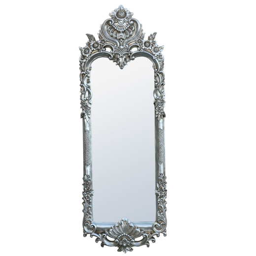 Rococo Antique Style Silver Tall Slim Decorative Wall Bedroom Mirror