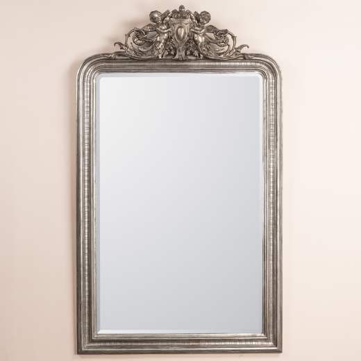 Cherubim French Rococo Silver Bevelled Mirror