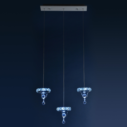 Contemporary Chrome with Clear Blue Crystal 3 Light Chandelier