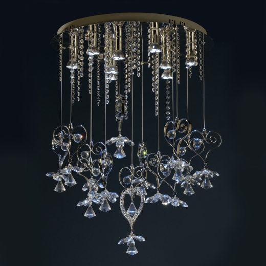Contemporary Chrome with Clear Blue Crystal 9 Light Chandelier