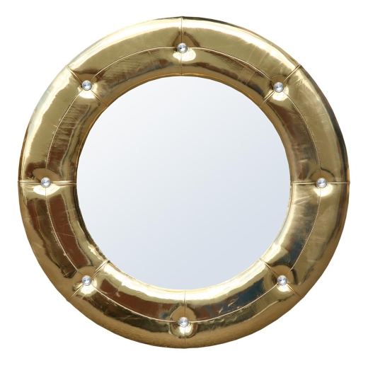 High Gloss Gold Tufted Diamante Round Decorative Wall Bedroom Hall Mirror