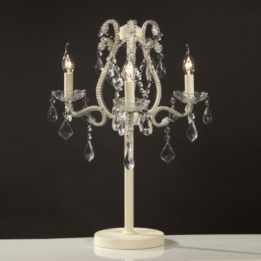 Marie Therese Cream & Clear Electric Candelabra 3 Arm Table Lamp 45 x 63cm
