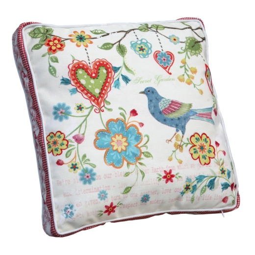Vintage Primavera Cushion with Bird and Heart