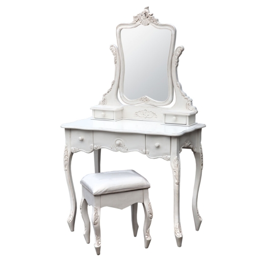 White Dressing Table with Mirror and Stool Set