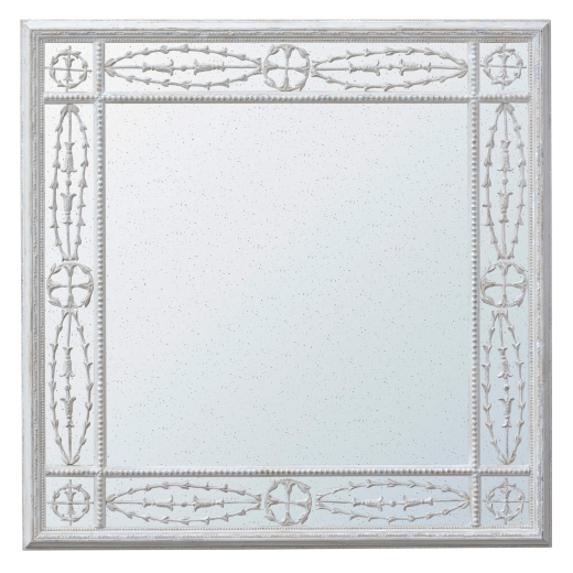 Antique Style Fretted Distressed Glass Cream Square Decorative Wall Mirror
