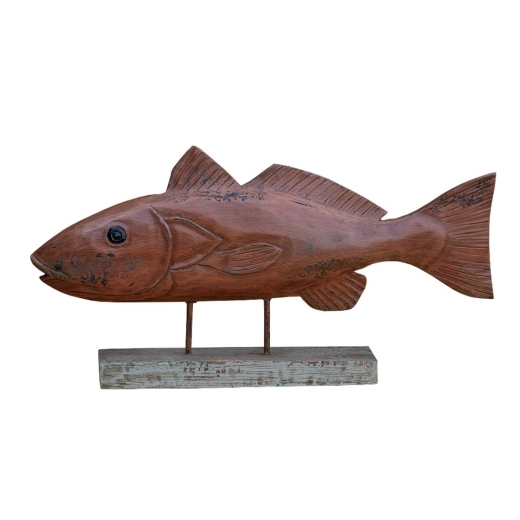 Carved Wooden Fish on Stand 
