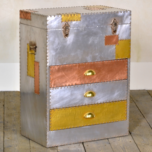 Industrial Aluminium & Copper Style Chest of Drawers, Wood, Metal, Silver