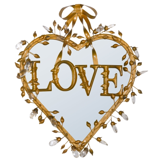 Antique Gold Clear Crystals and Bow Love Heart Decorative Mirror 52x45cm