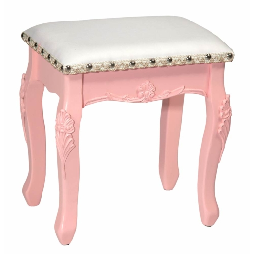 Pink Small Dressing Table Stool  with White Cover