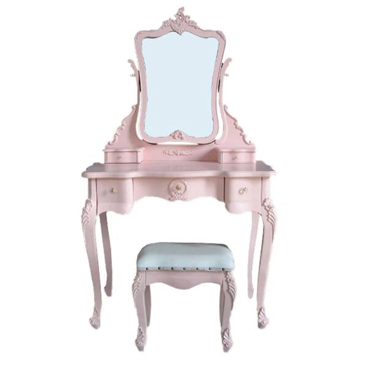 Pink Dressing Table Set Table, Mirror & Stool