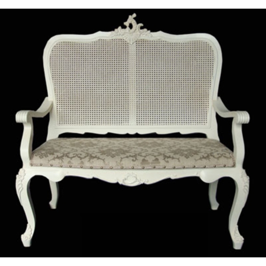 Antique White Cane Back Double Bench