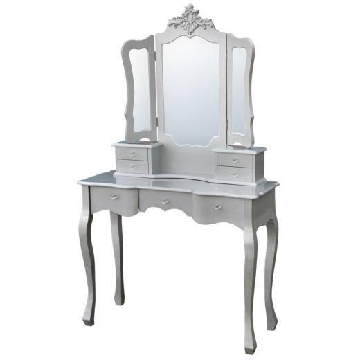 Lacquered Silver Dressing Table with Tri Mirror